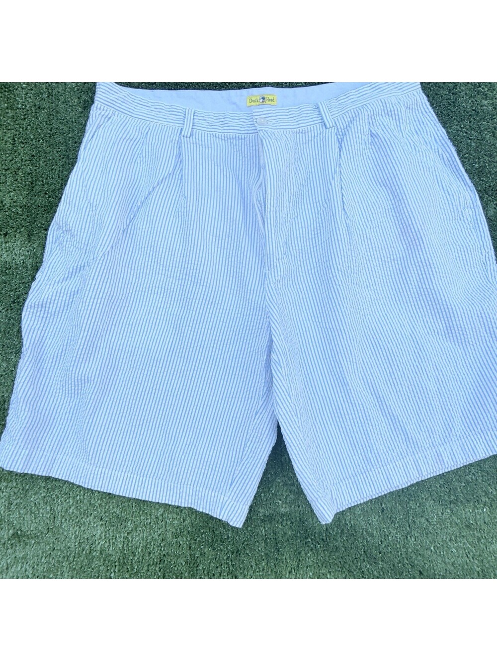 Vintage Duck Head Seersucker Shorts Mens 38 Blue White Stripe Cotton Preppy